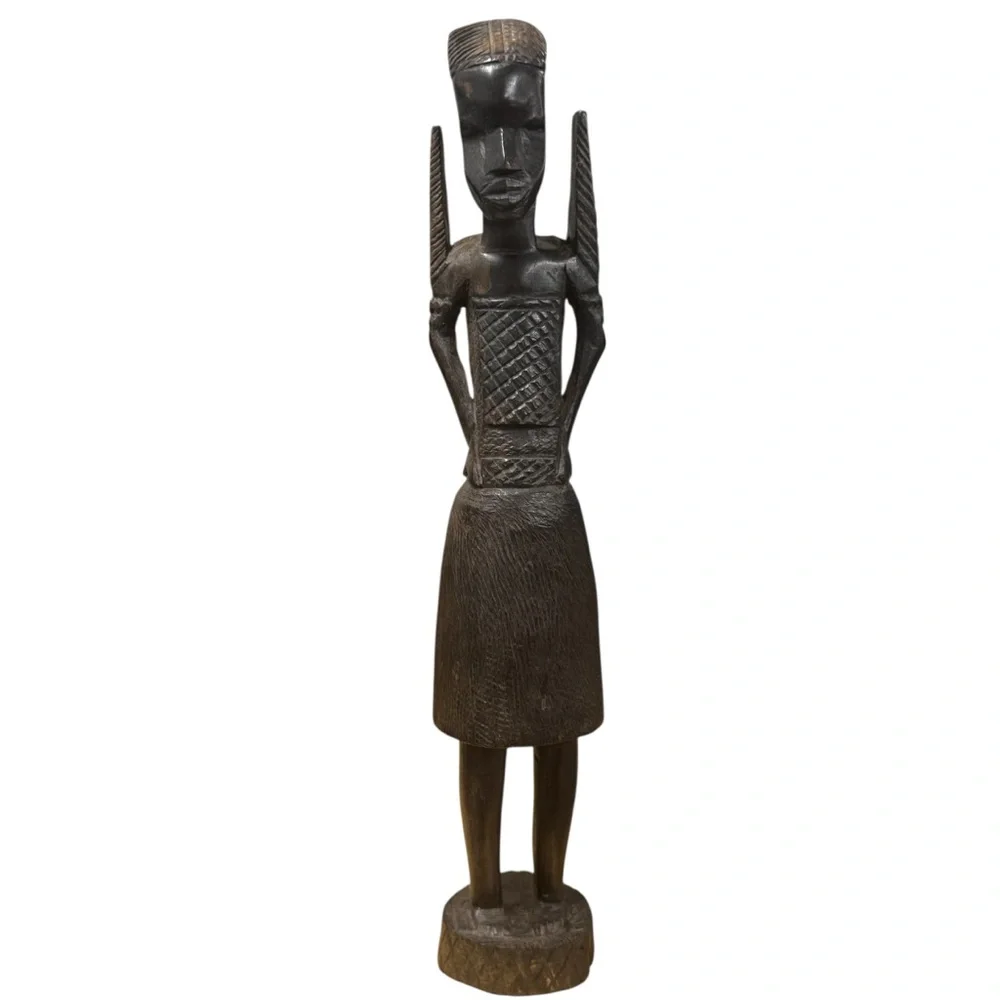 Hand Carved African Tribal Folk Art Ebony Wood Man Woman Sculptures from Kenya